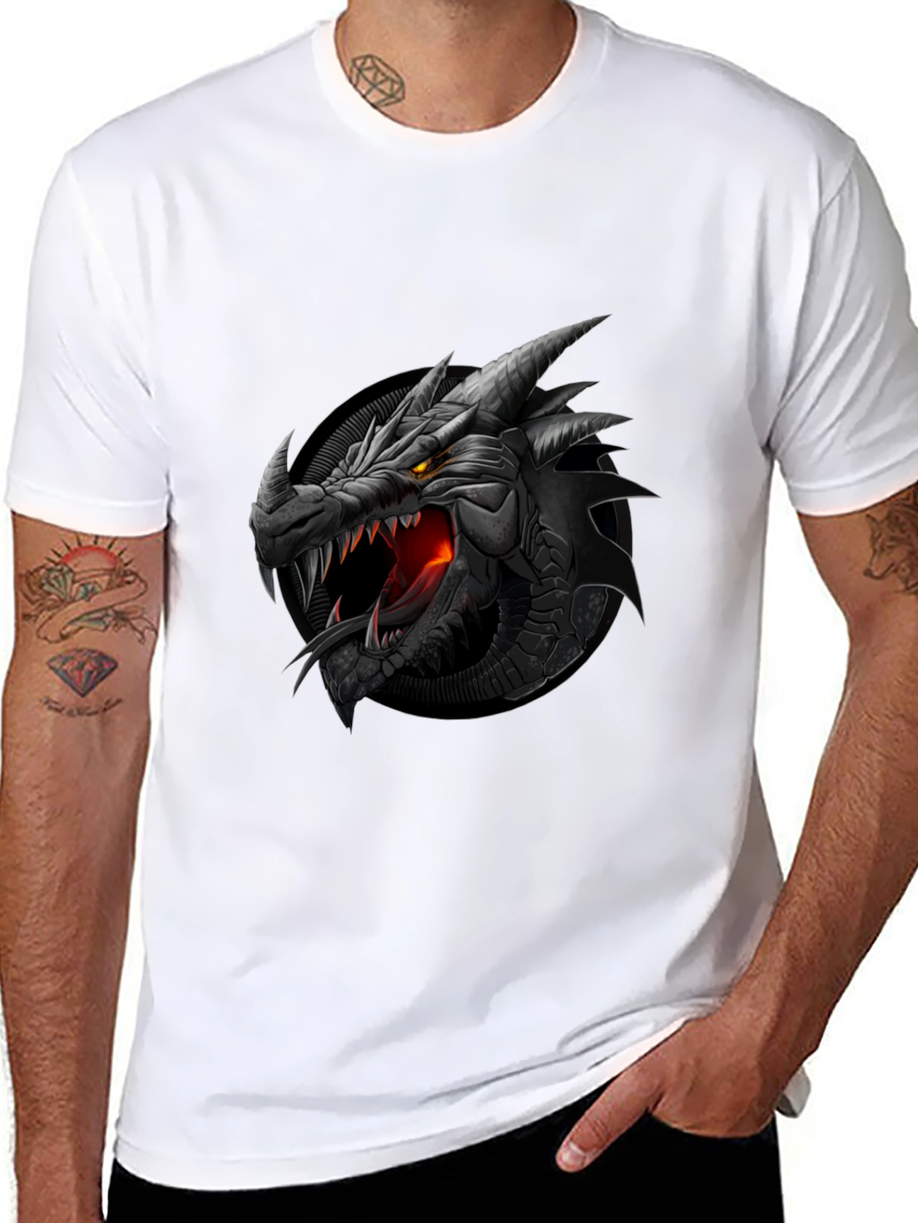 Dragon Graphic Tee - Black Cotton T-Shirt