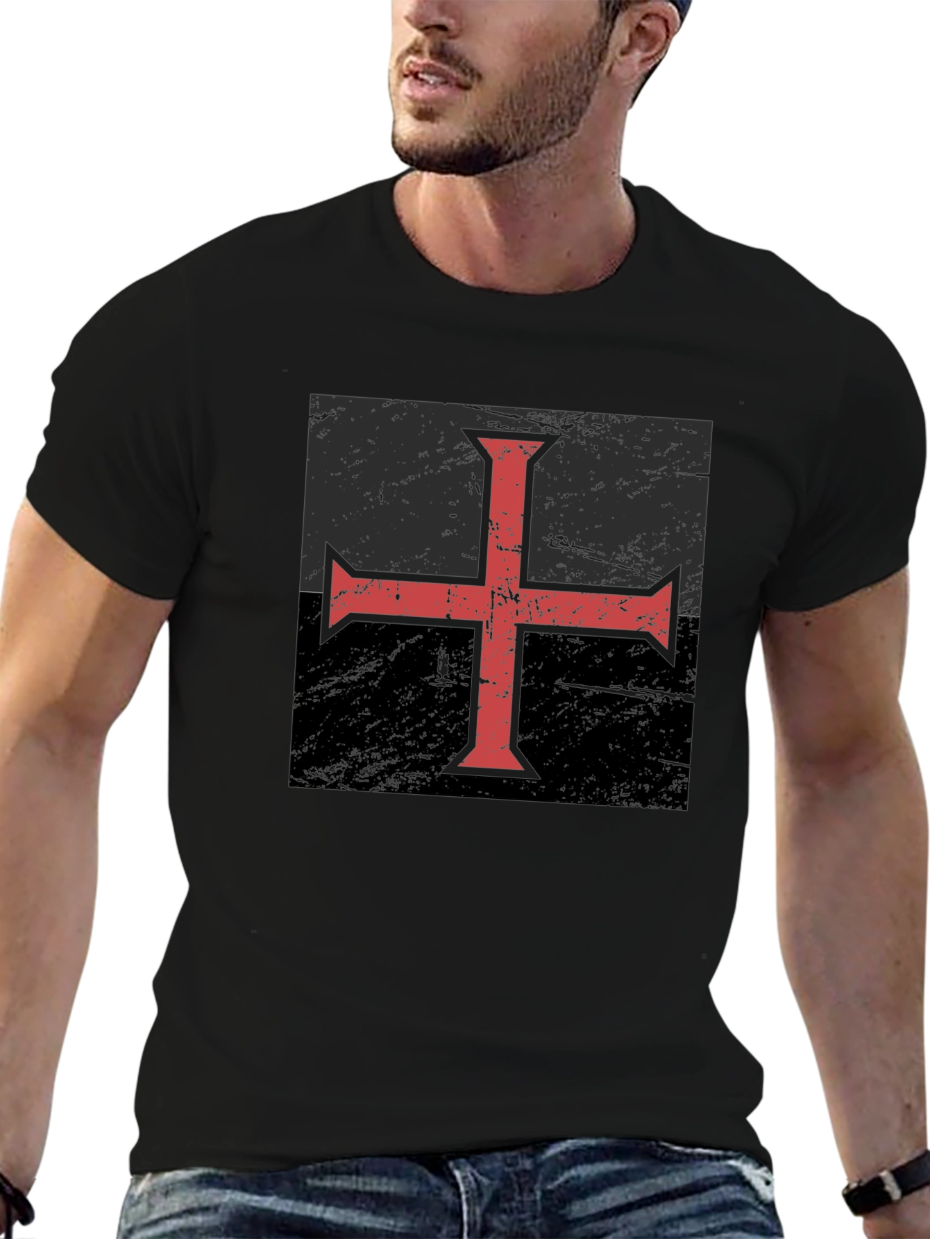 Templar Cross Graphic T-Shirt - Black