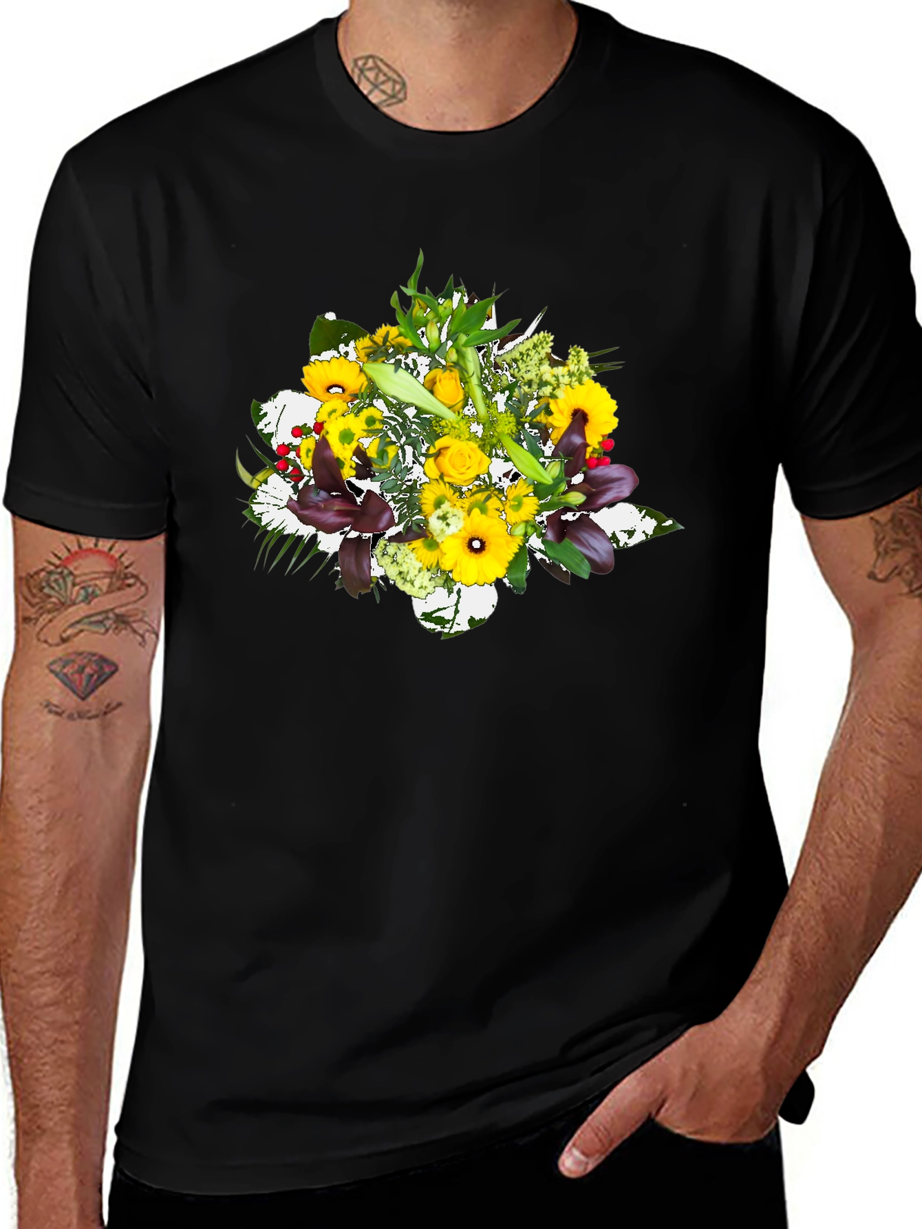 Floral Bouquet Graphic Tee - Black