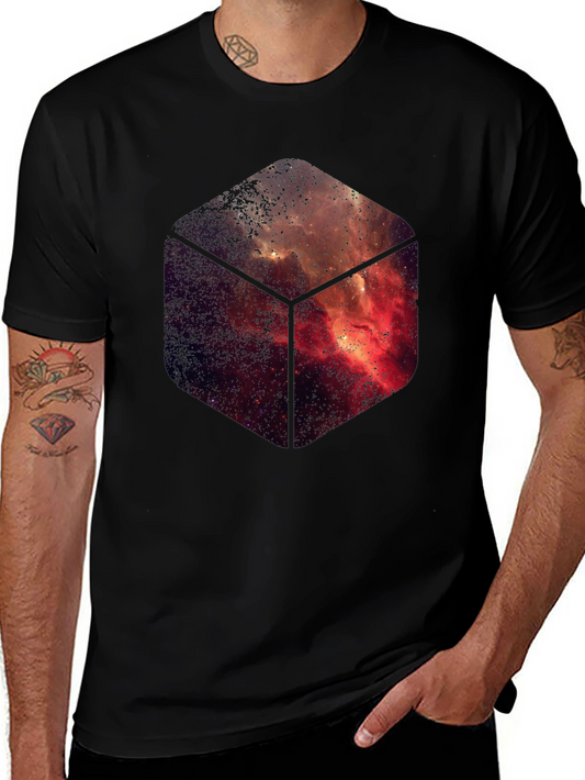 Galaxy Cube Graphic Tee - Soft Cotton Crew Neck T-Shirt