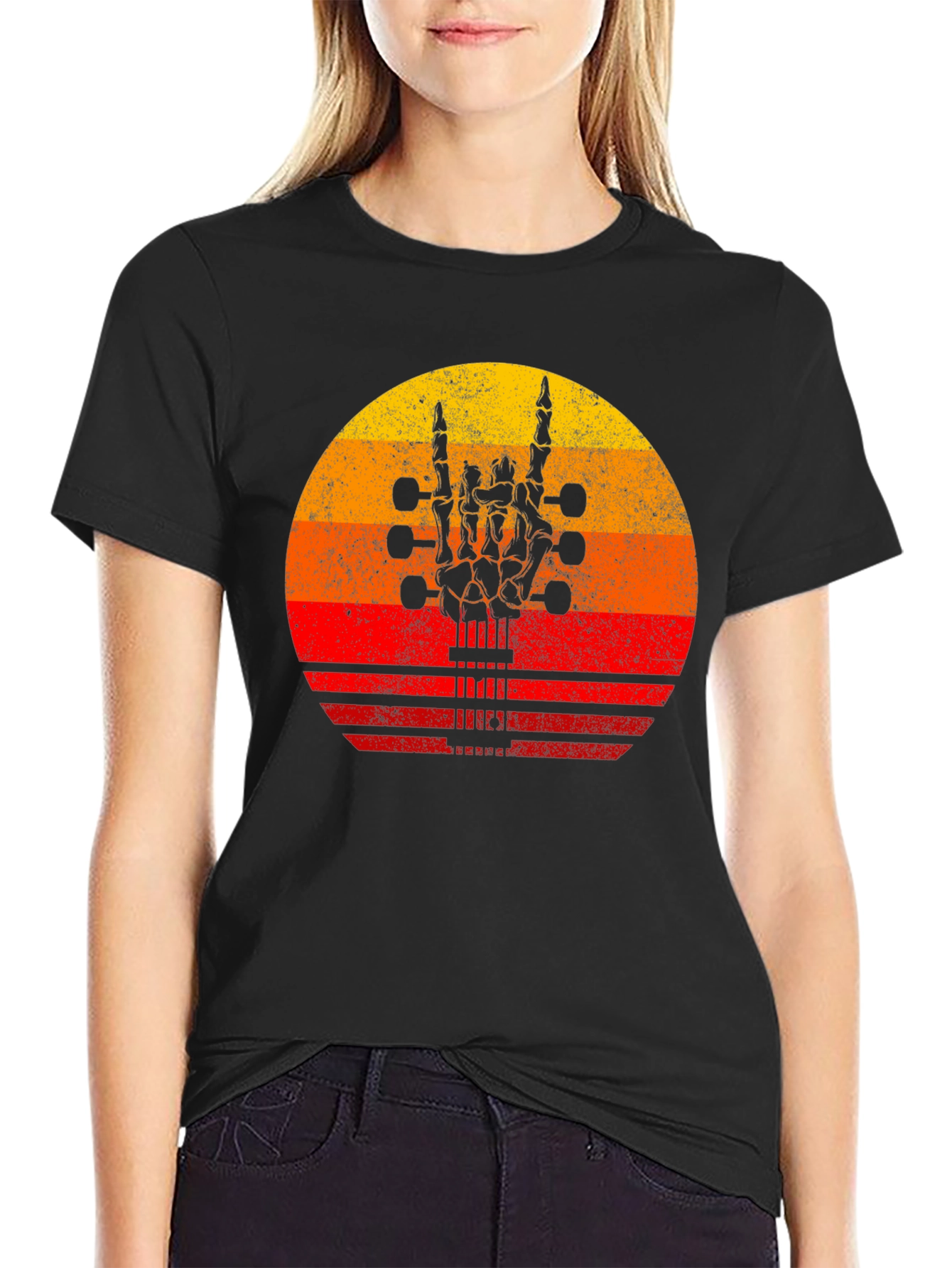 Rock On Skeleton Hand Guitar T-Shirt