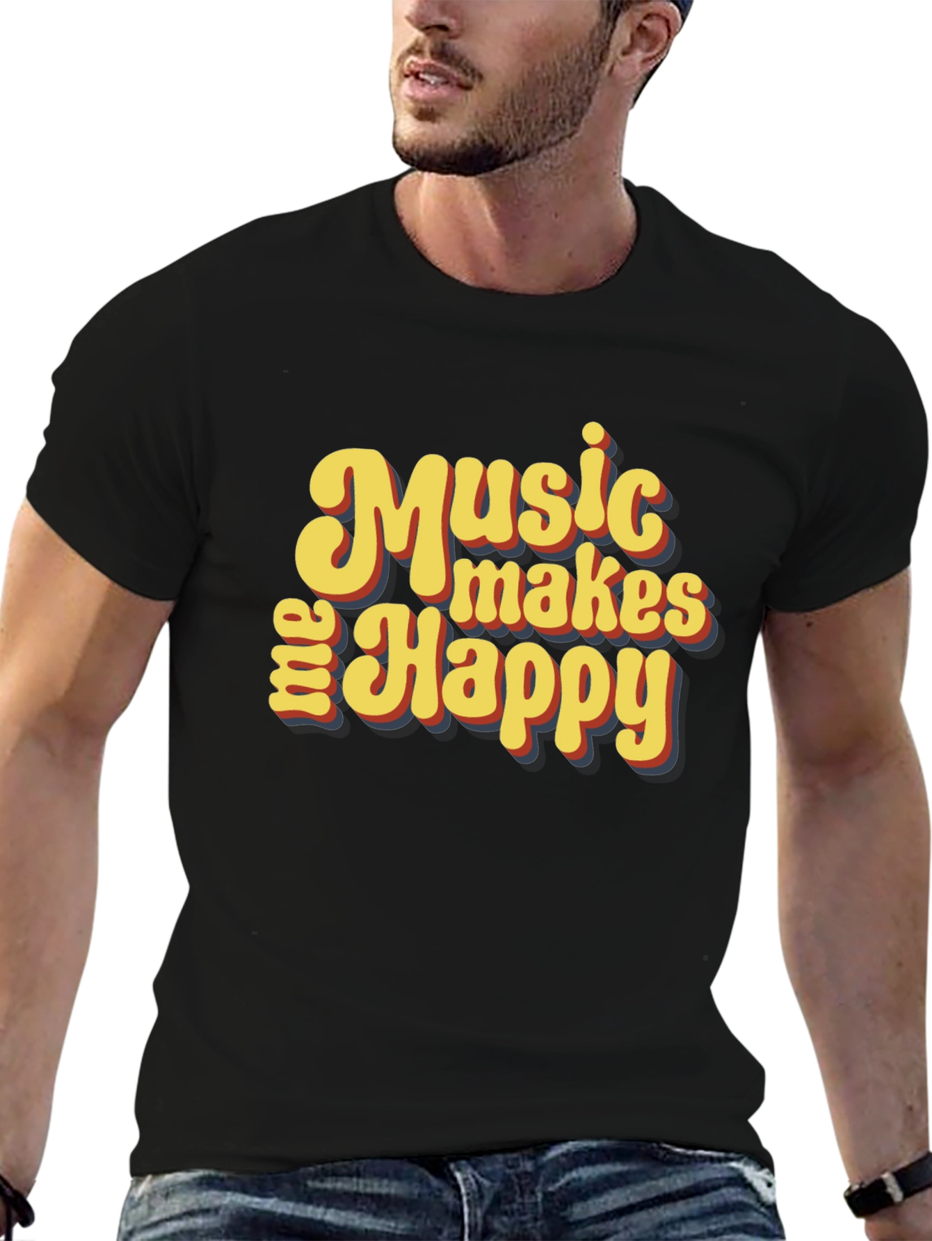 Music Makes Me Happy Graphic T-Shirt - Retro Style