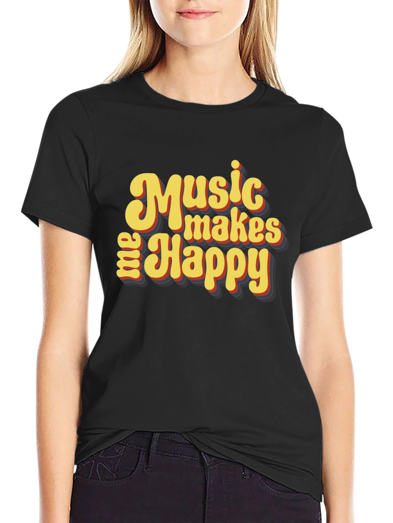 Music Makes Me Happy Graphic T-Shirt - Retro Style