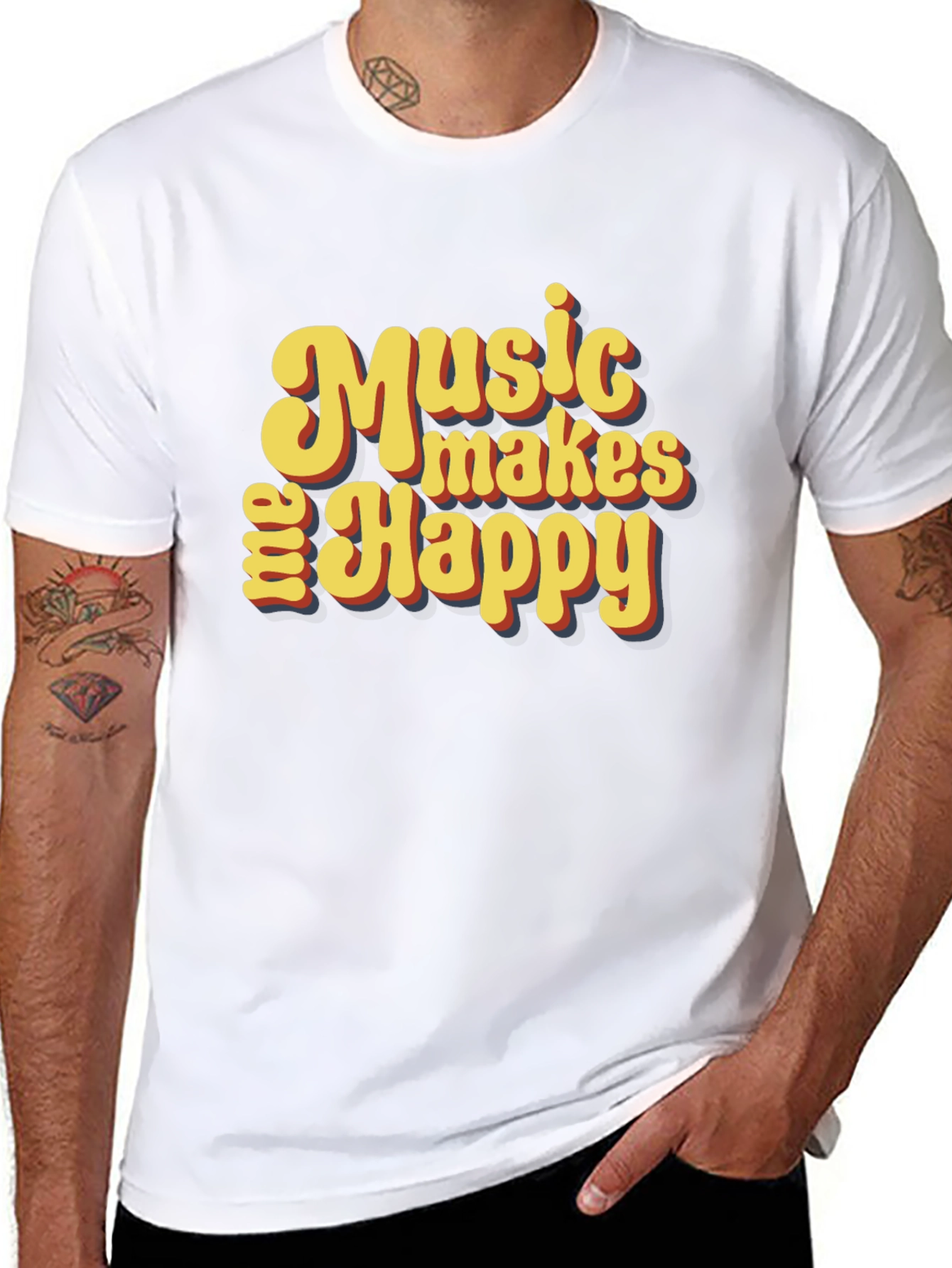 Music Makes Me Happy Graphic T-Shirt - Retro Style