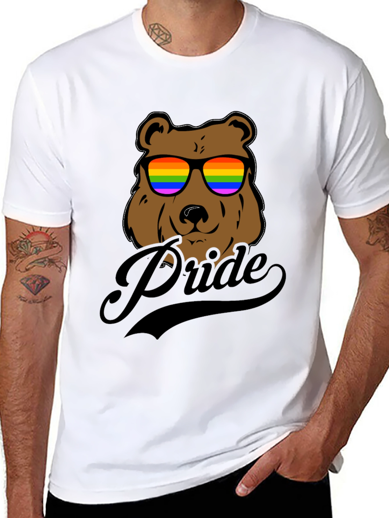Pride Bear Graphic Tee - LGBTQ+ Rainbow Sunglasses