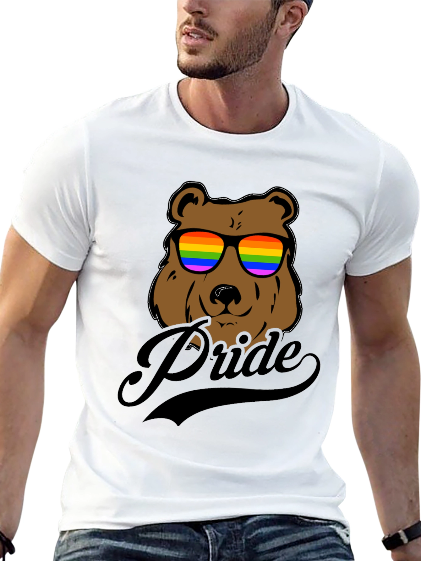 Pride Bear Graphic Tee - LGBTQ+ Rainbow Sunglasses
