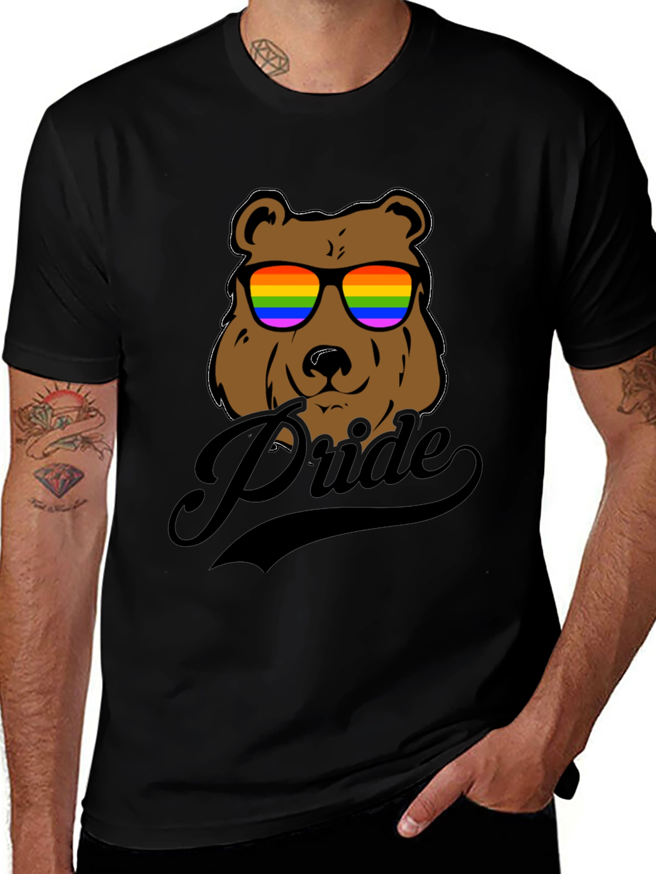 Pride Bear Graphic Tee - LGBTQ+ Rainbow Sunglasses