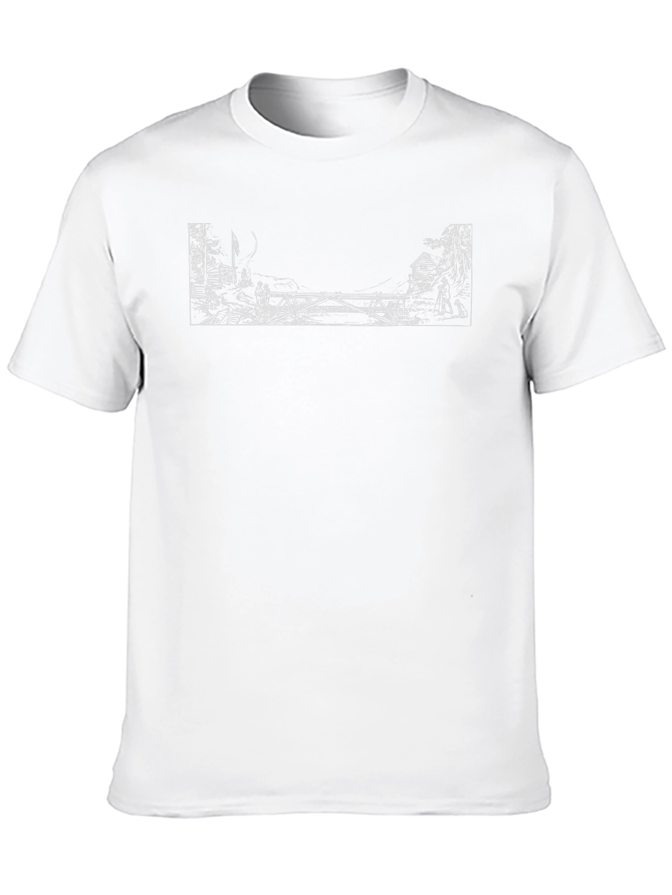 Black T-Shirt with Artistic White Bridge Print