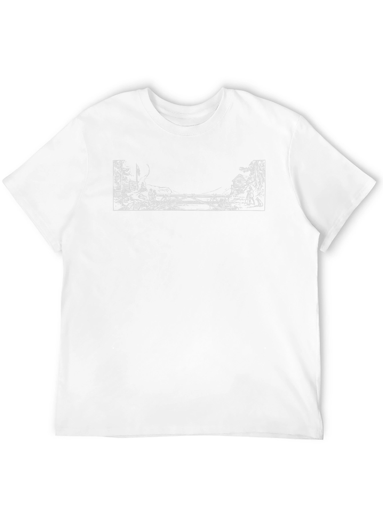 Black T-Shirt with Artistic White Bridge Print