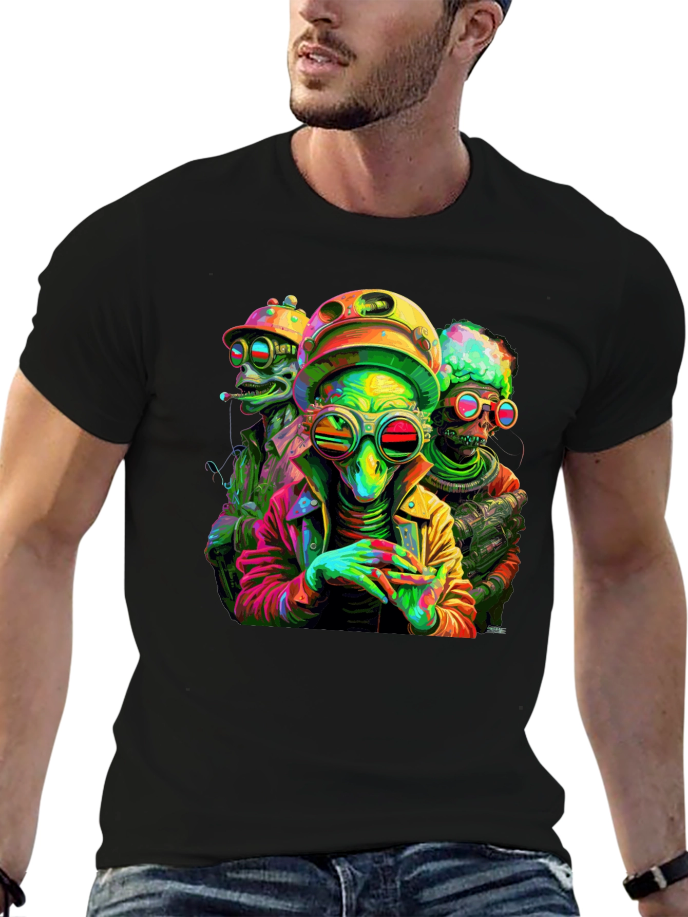 Psychedelic Alien Crew Black T-Shirt