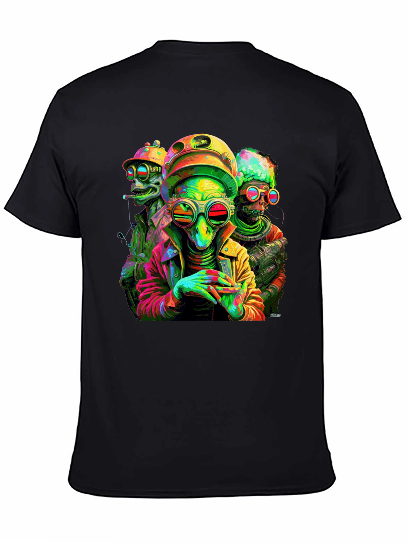 Psychedelic Alien Crew Black T-Shirt