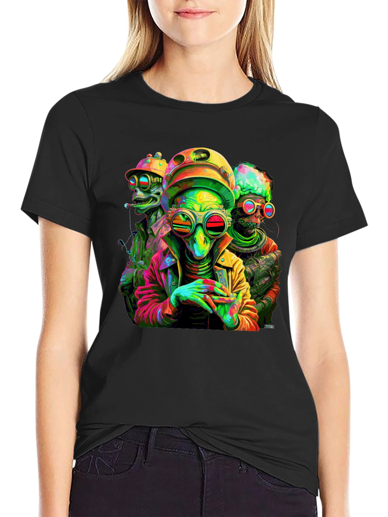Psychedelic Alien Crew Black T-Shirt