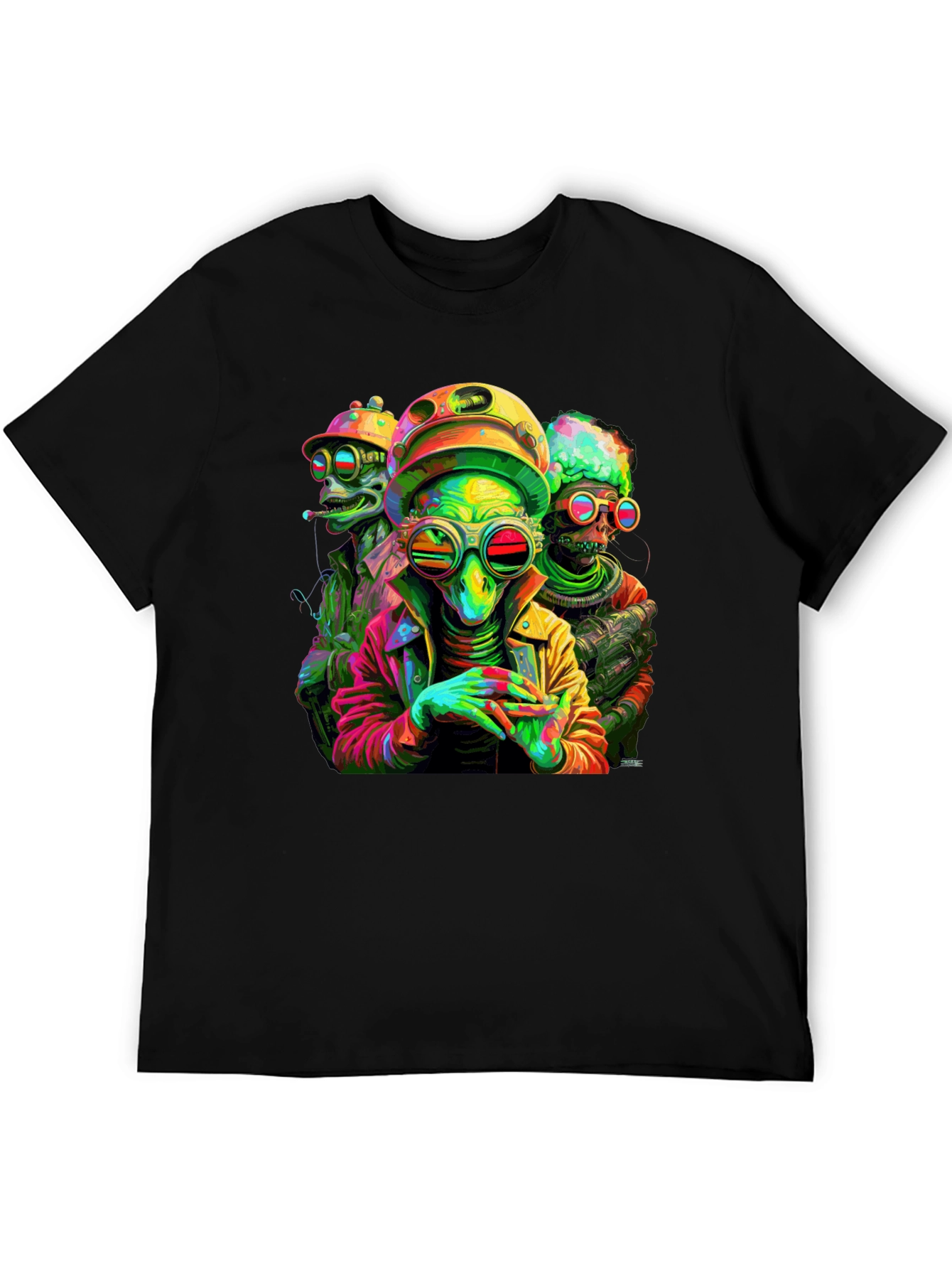 Psychedelic Alien Crew Black T-Shirt