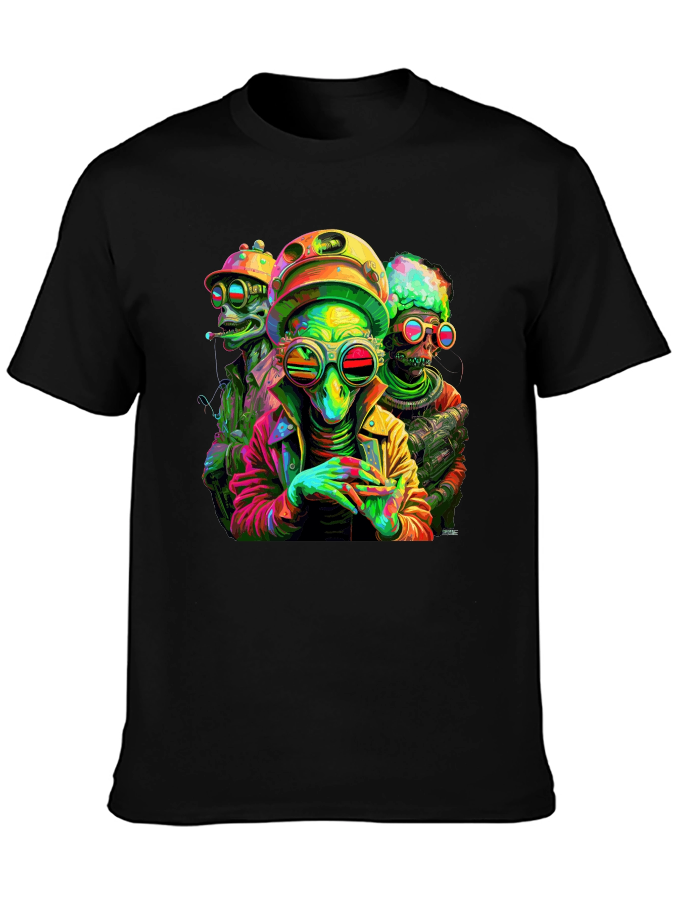 Psychedelic Alien Crew Black T-Shirt