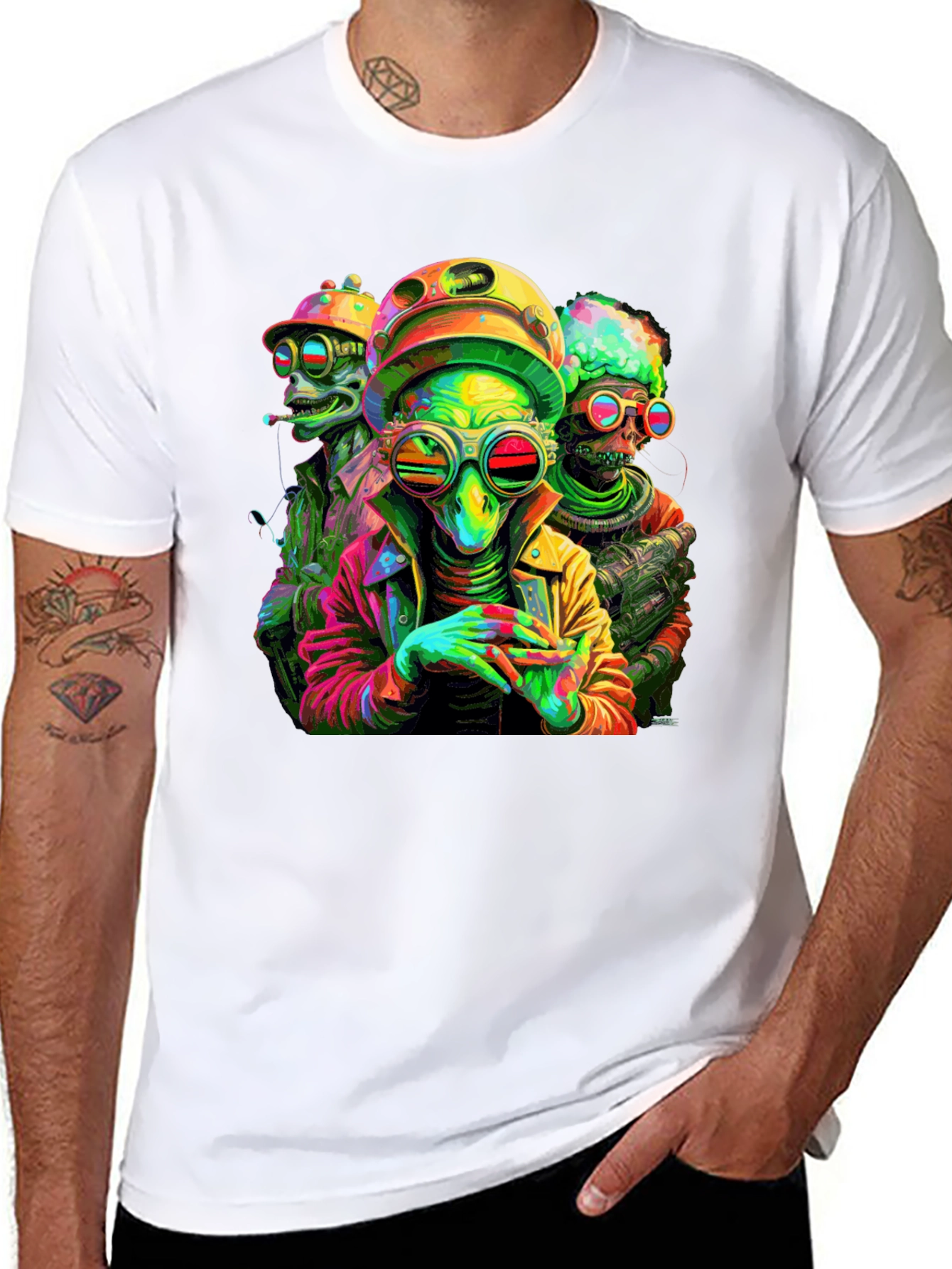 Psychedelic Alien Crew Black T-Shirt