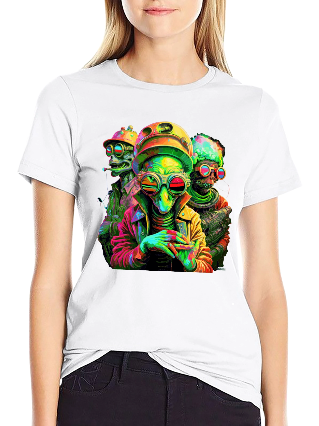 Psychedelic Alien Crew Black T-Shirt