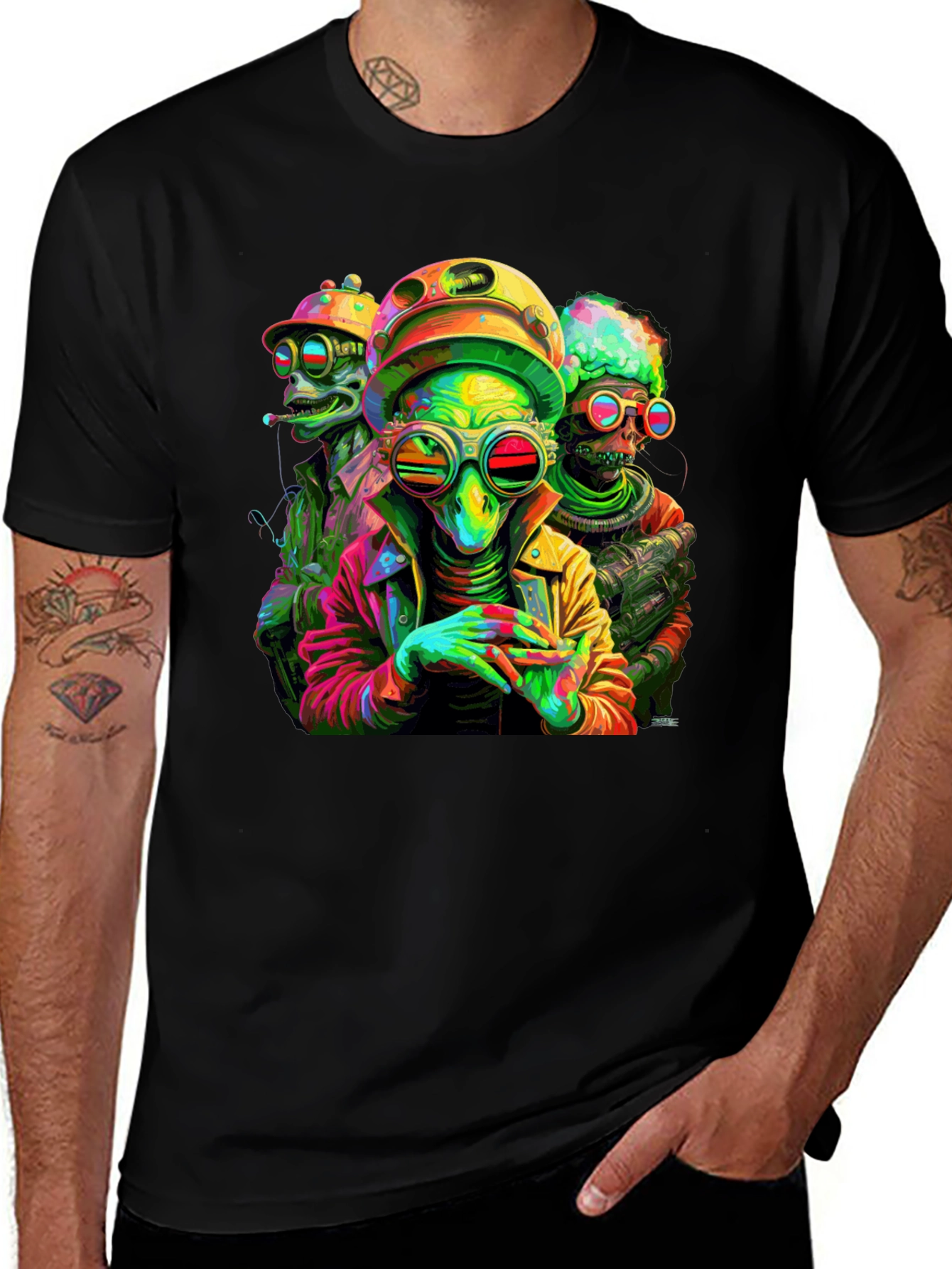 Psychedelic Alien Crew Black T-Shirt