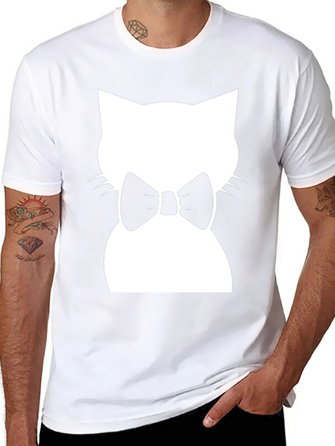 Cat with Bow Tie Black T-Shirt