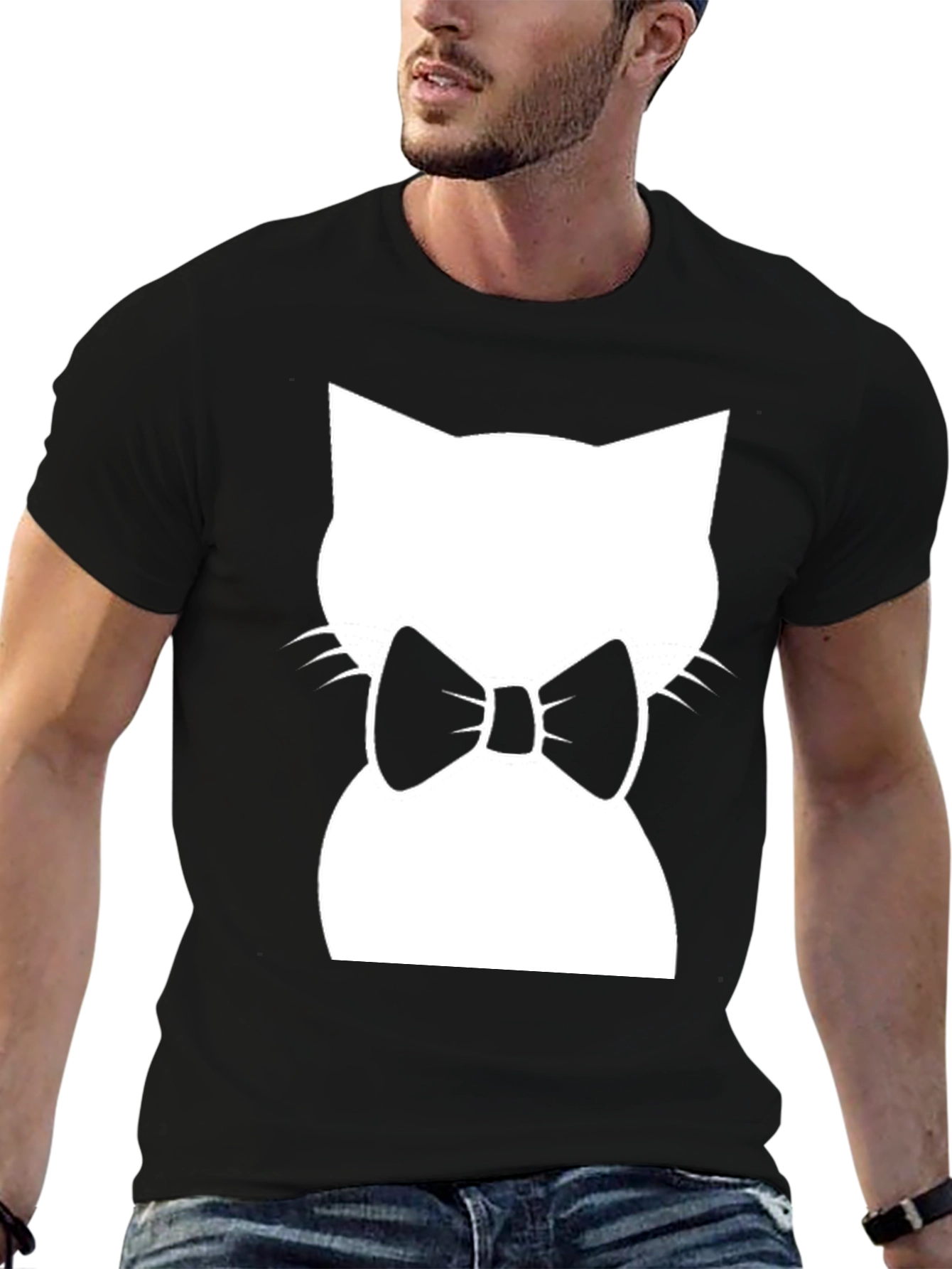 Cat with Bow Tie Black T-Shirt