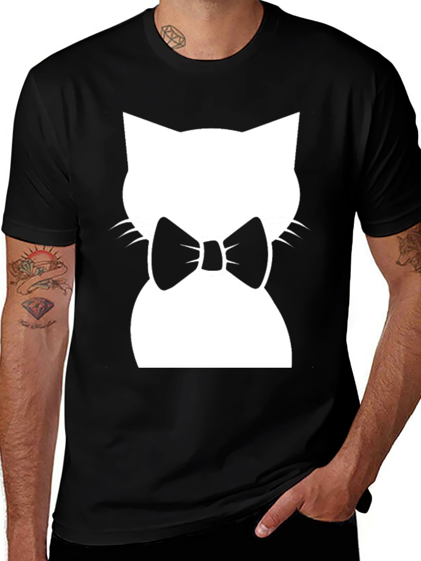 Cat with Bow Tie Black T-Shirt