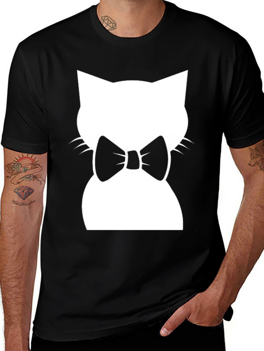 Cat with Bow Tie Black T-Shirt