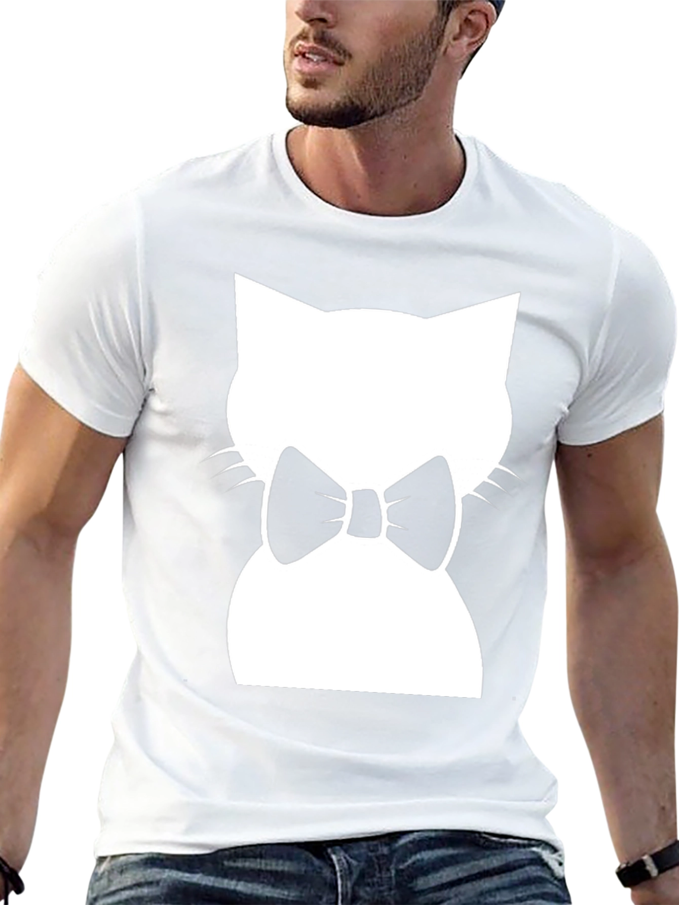 Cat with Bow Tie Black T-Shirt
