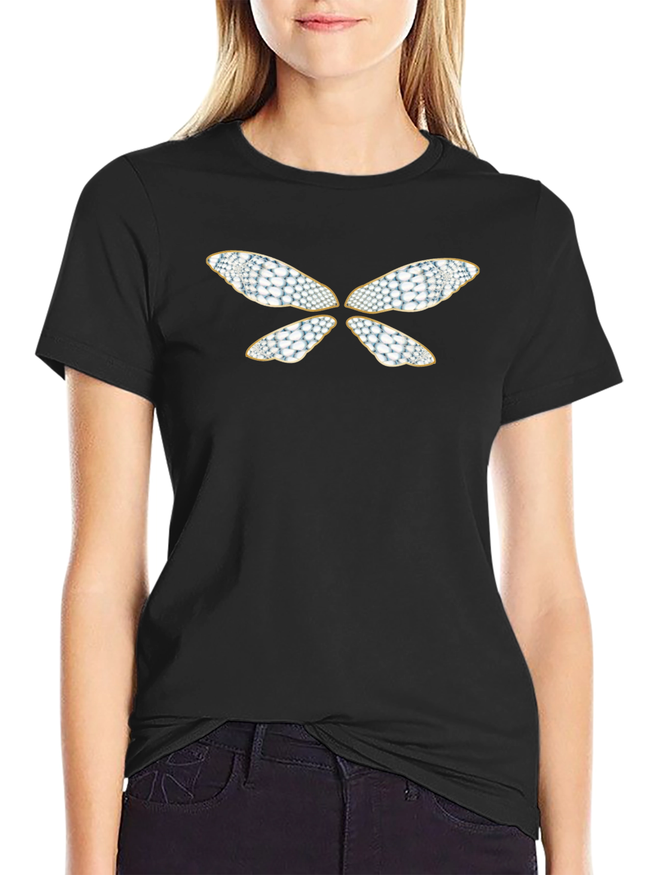 Butterfly Wings Design Black T-Shirt