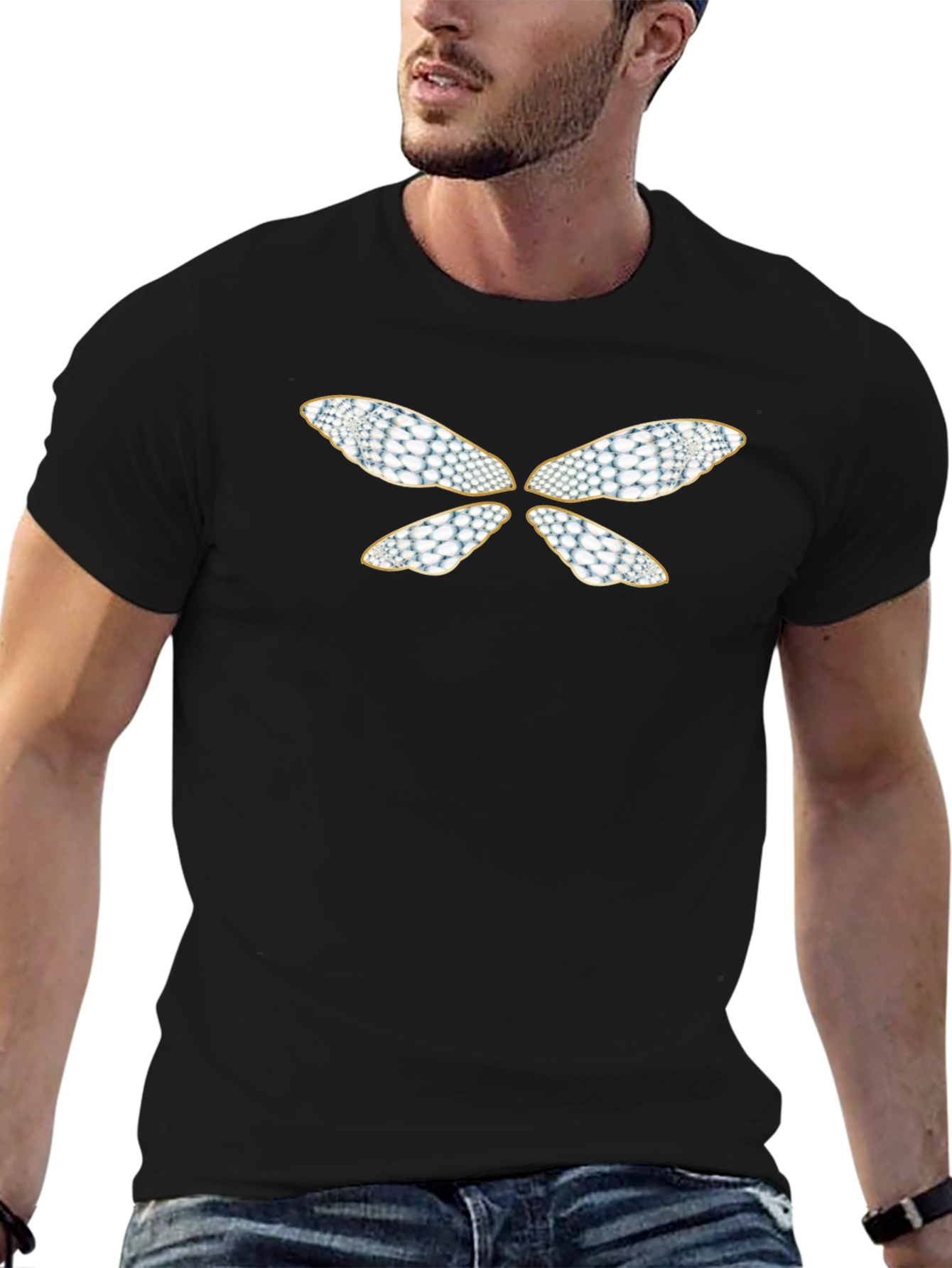 Butterfly Wings Design Black T-Shirt