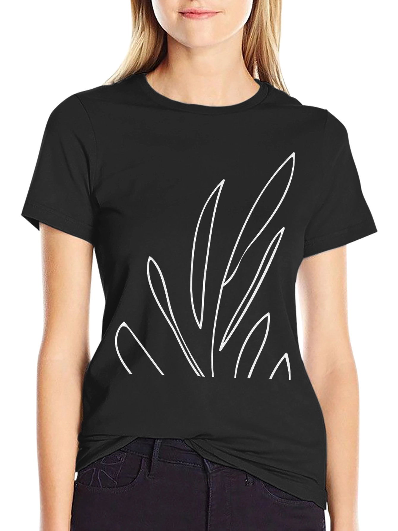 Minimalist Leaf Design Black T-Shirt