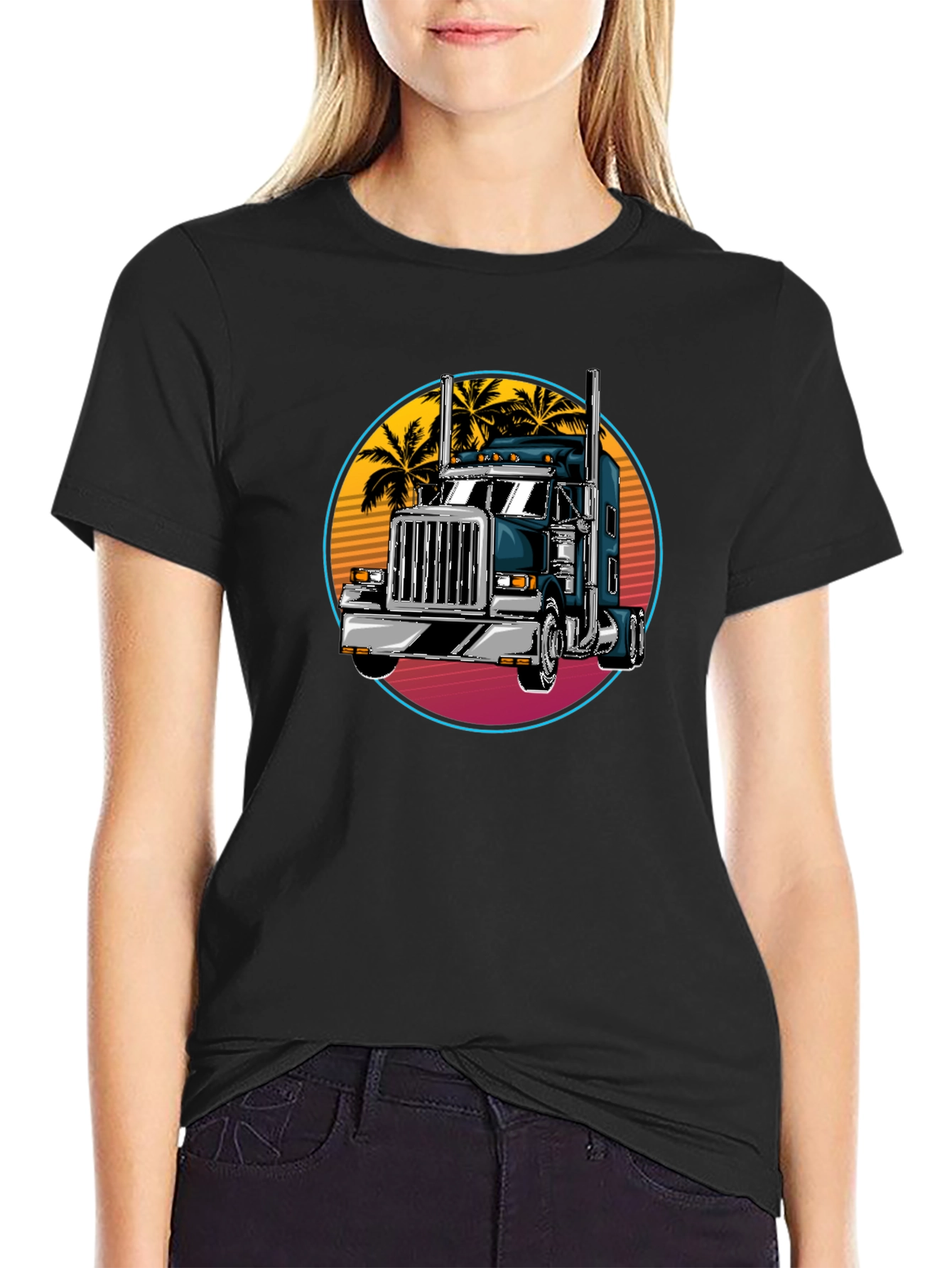 Trucker T-Shirt: Retro Palm Tree Design