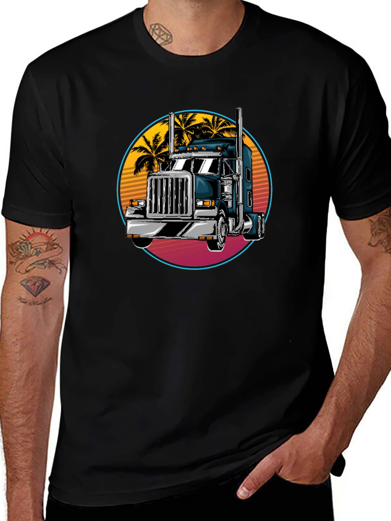 Trucker T-Shirt: Retro Palm Tree Design