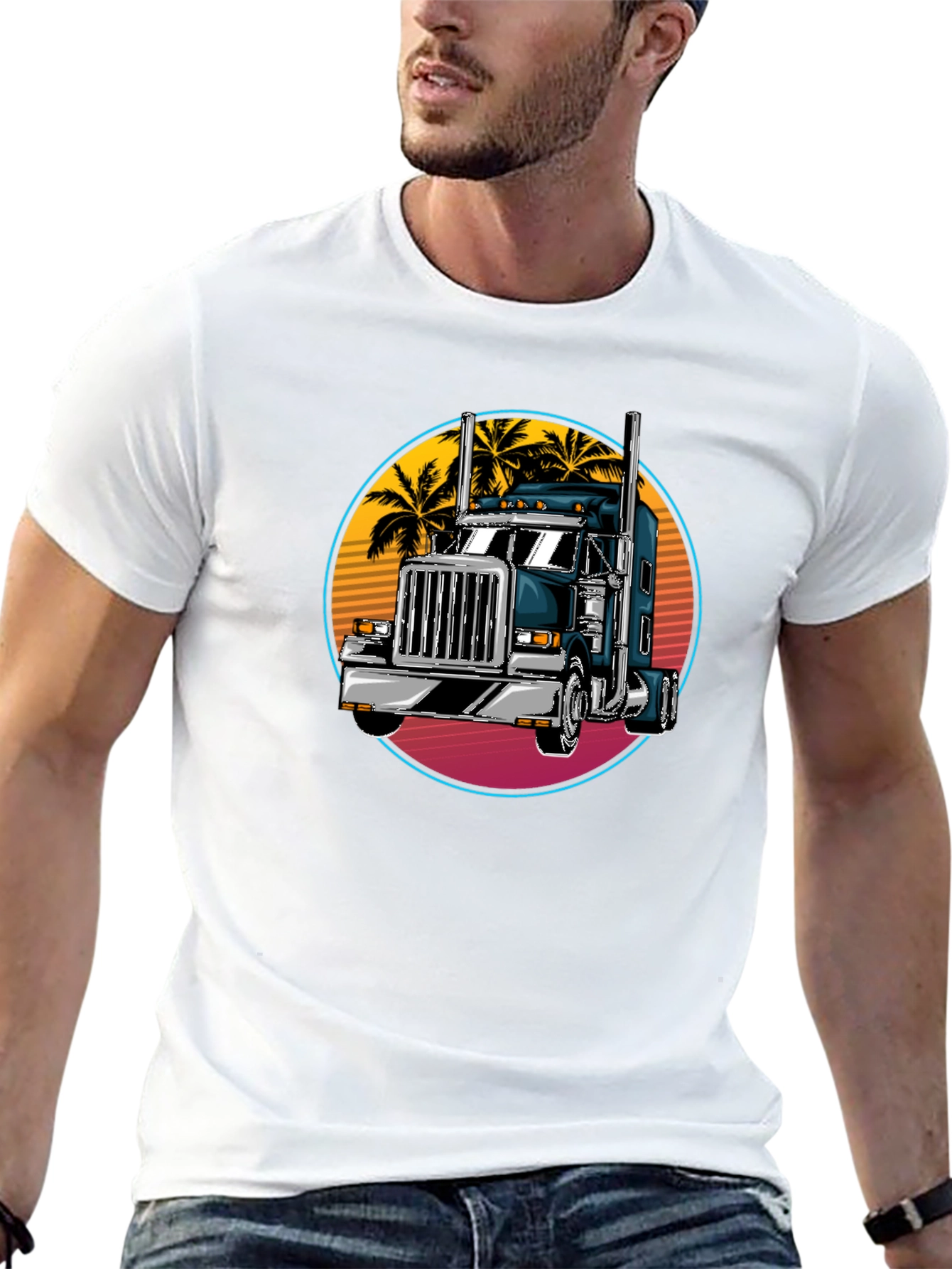 Trucker T-Shirt: Retro Palm Tree Design