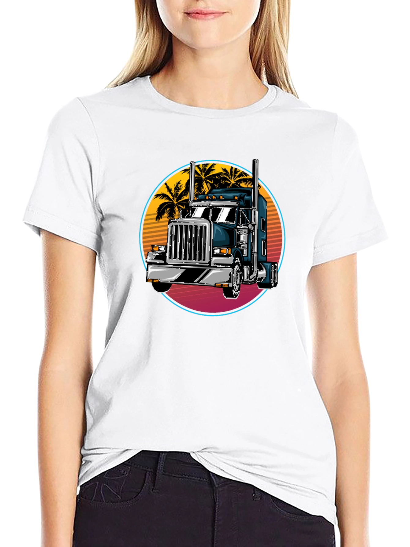 Trucker T-Shirt: Retro Palm Tree Design