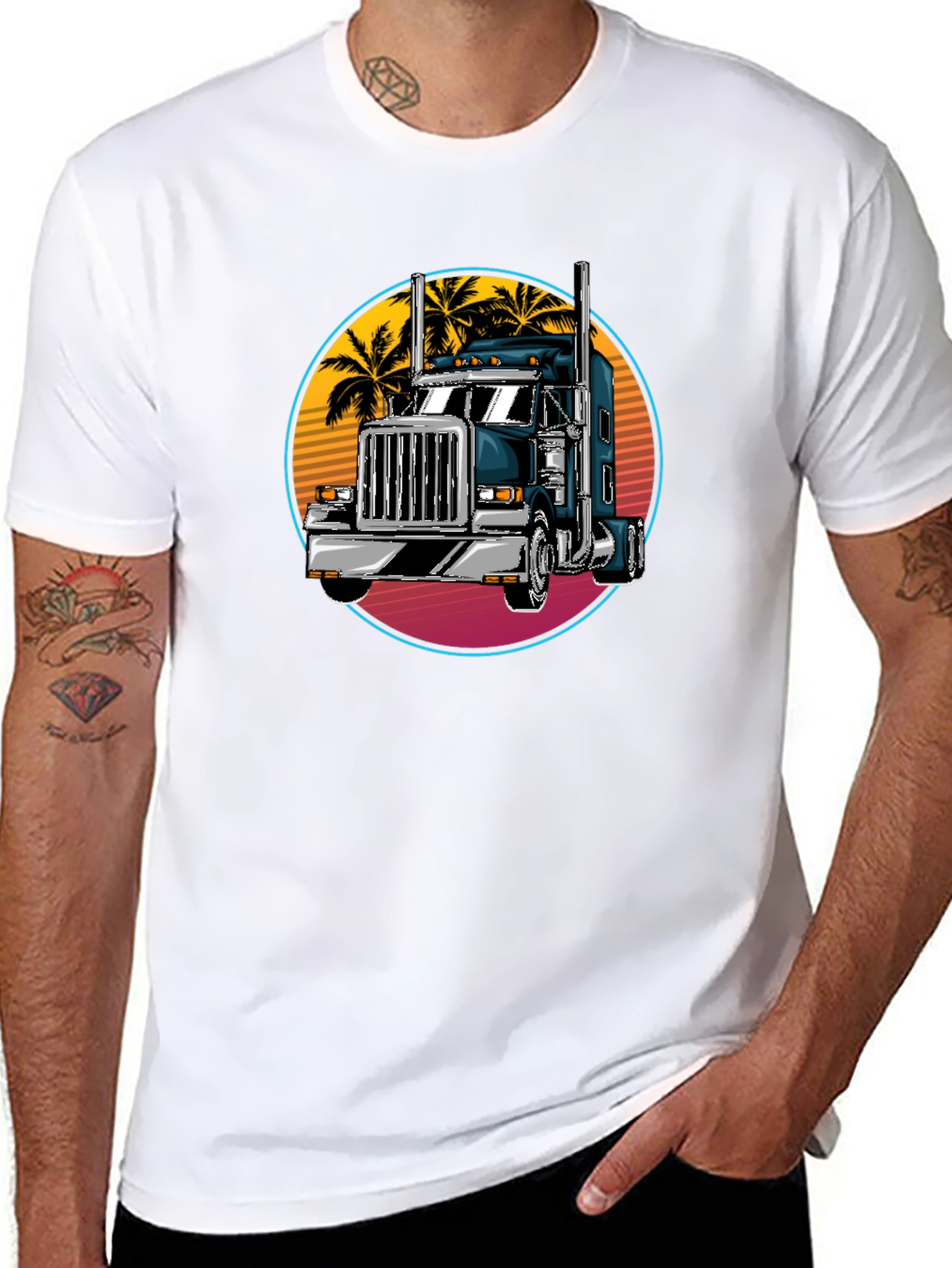 Trucker T-Shirt: Retro Palm Tree Design