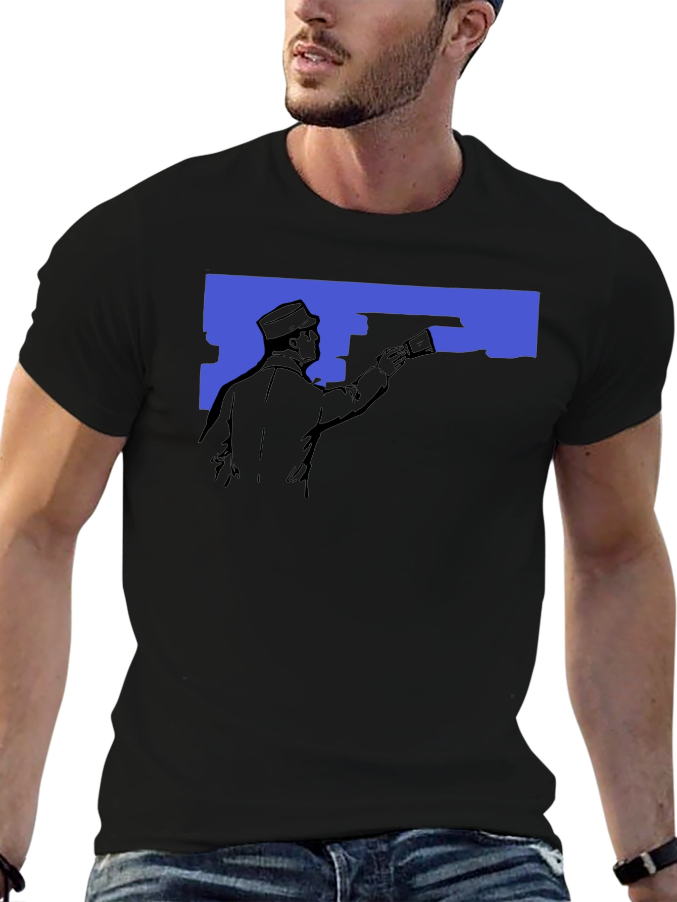 Retro Painter Graphic T-Shirt - Black Crew Neck Tee