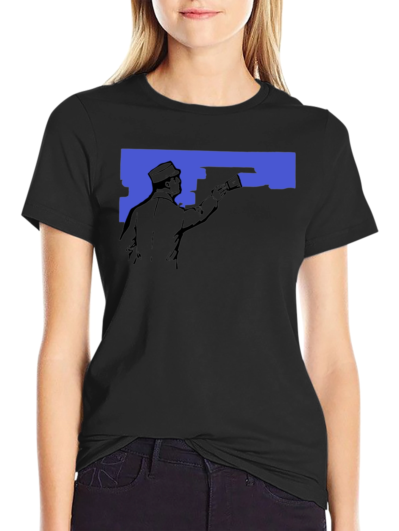 Retro Painter Graphic T-Shirt - Black Crew Neck Tee