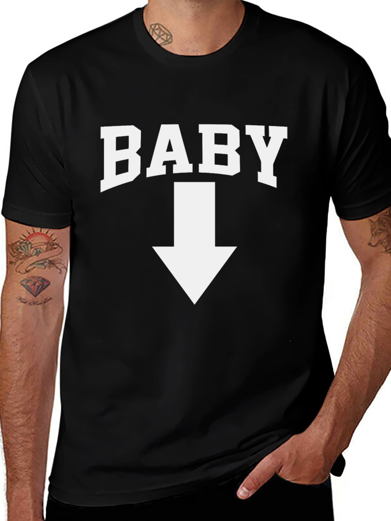 Baby Pointing Down Graphic Tee - Funny Pregnancy Announcement