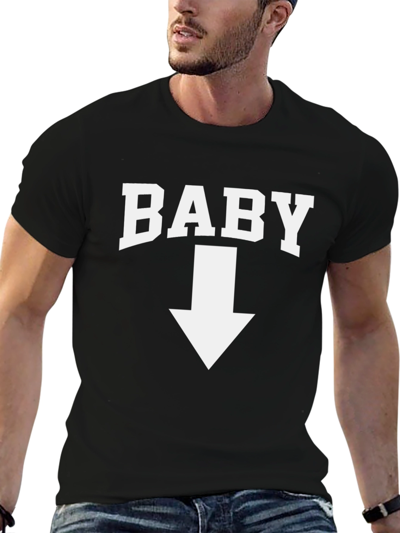 Baby Pointing Down Graphic Tee - Funny Pregnancy Announcement
