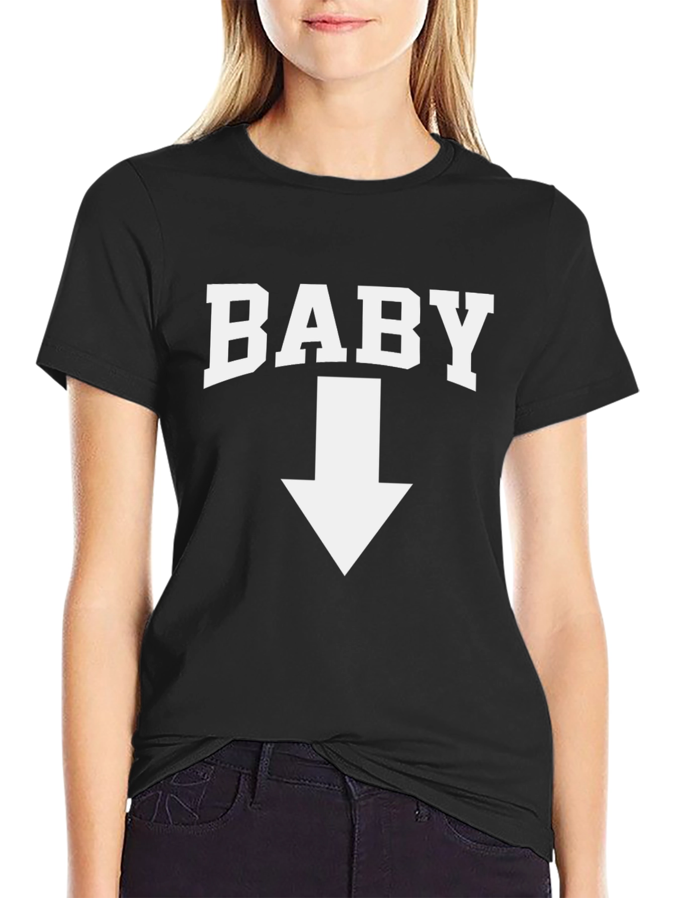 Baby Pointing Down Graphic Tee - Funny Pregnancy Announcement