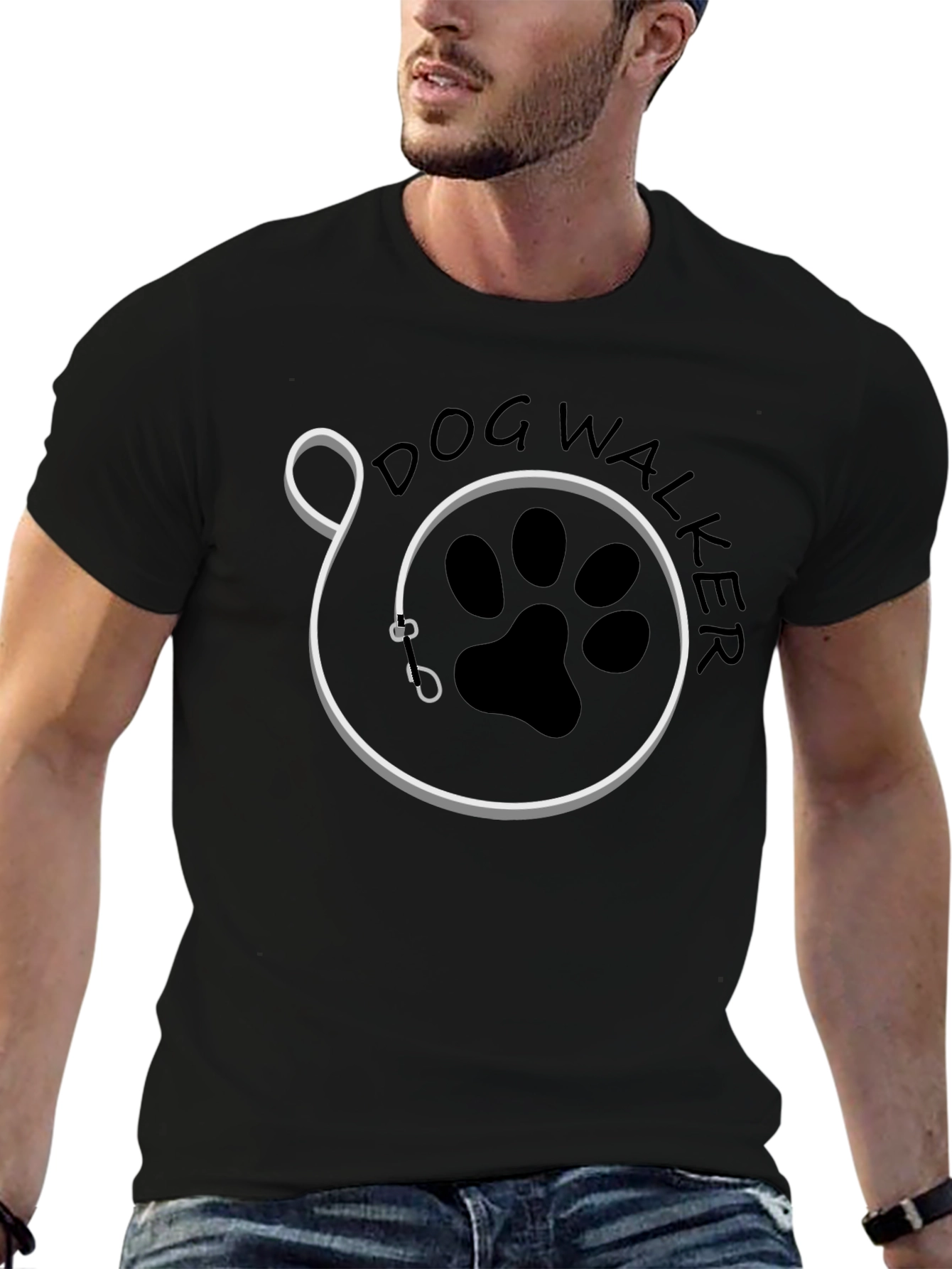 Dog Walker Graphic T-Shirt - Black Cotton Tee