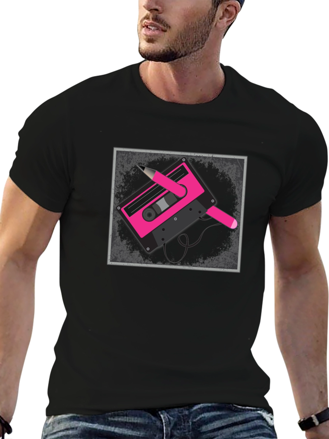 Retro Cassette Tape Graphic Tee - Black