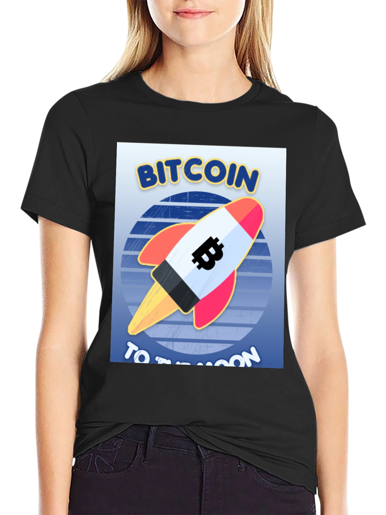 Bitcoin Rocket to the Moon Black T-Shirt