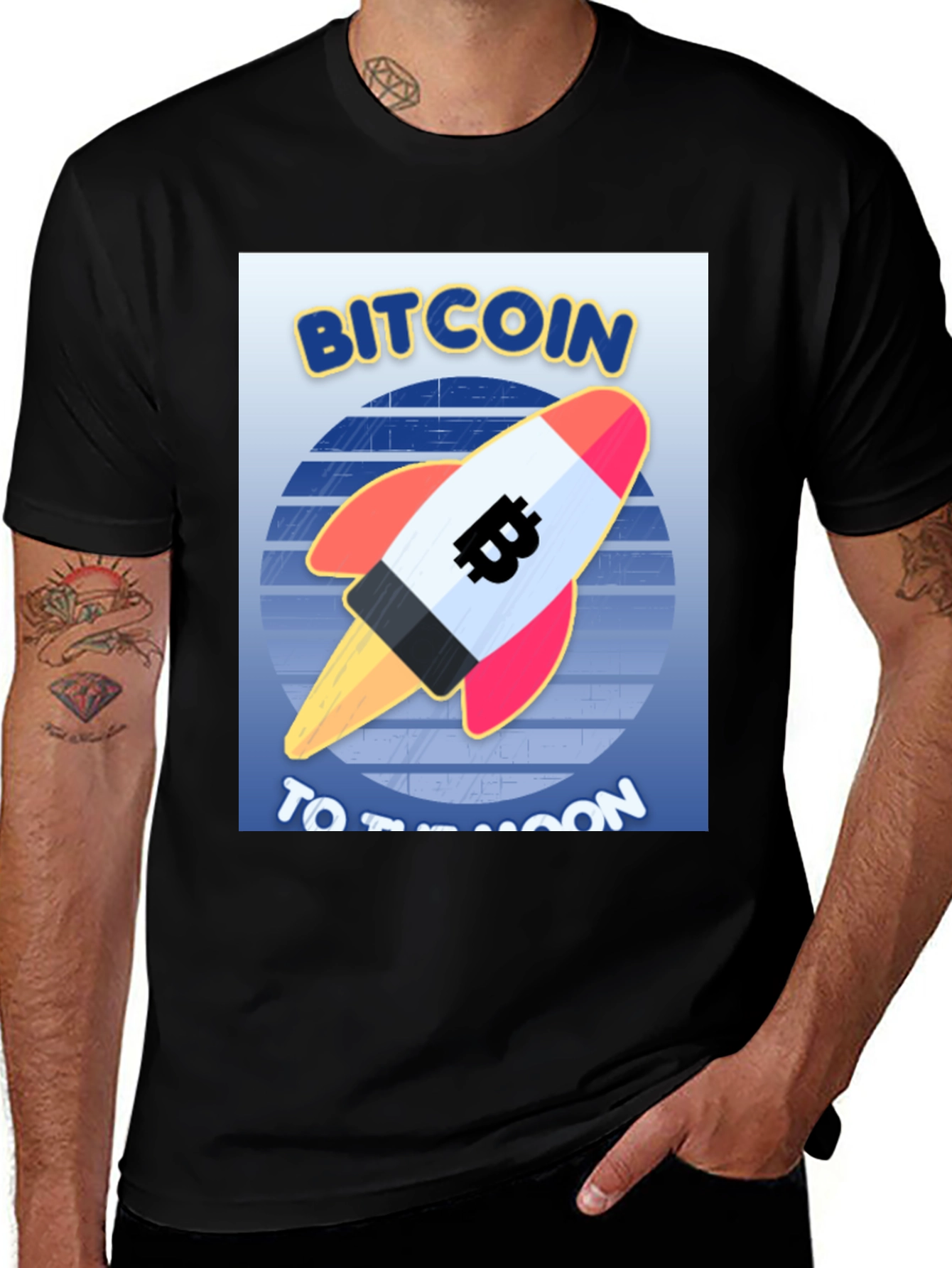 Bitcoin Rocket to the Moon Black T-Shirt
