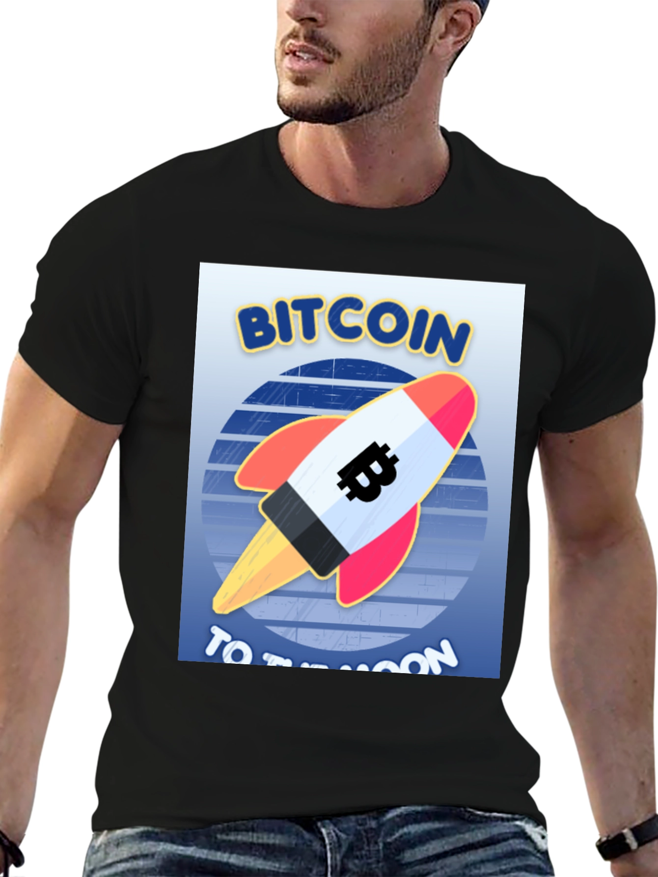 Bitcoin Rocket to the Moon Black T-Shirt