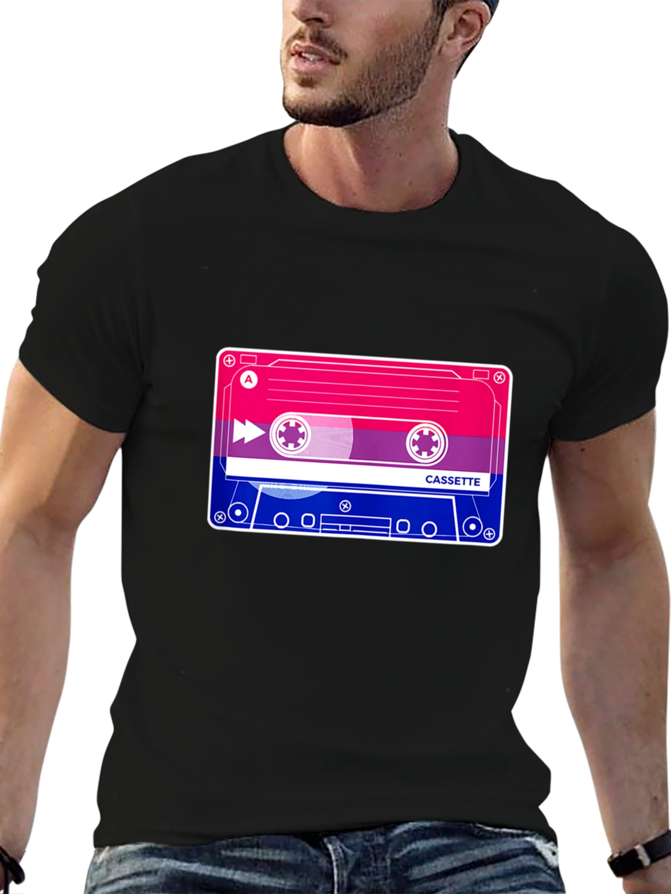 Bisexual Pride Cassette Tape T-Shirt - Black