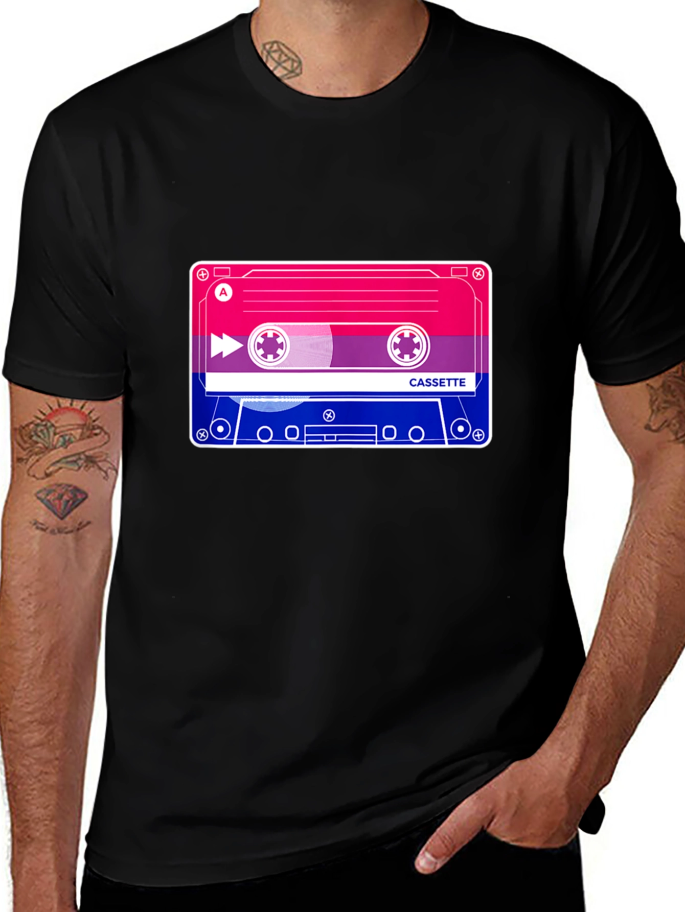 Bisexual Pride Cassette Tape T-Shirt - Black