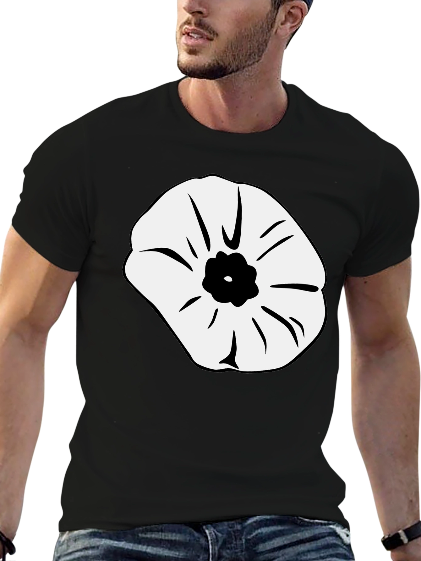 Black T-Shirt with Abstract Flower Design