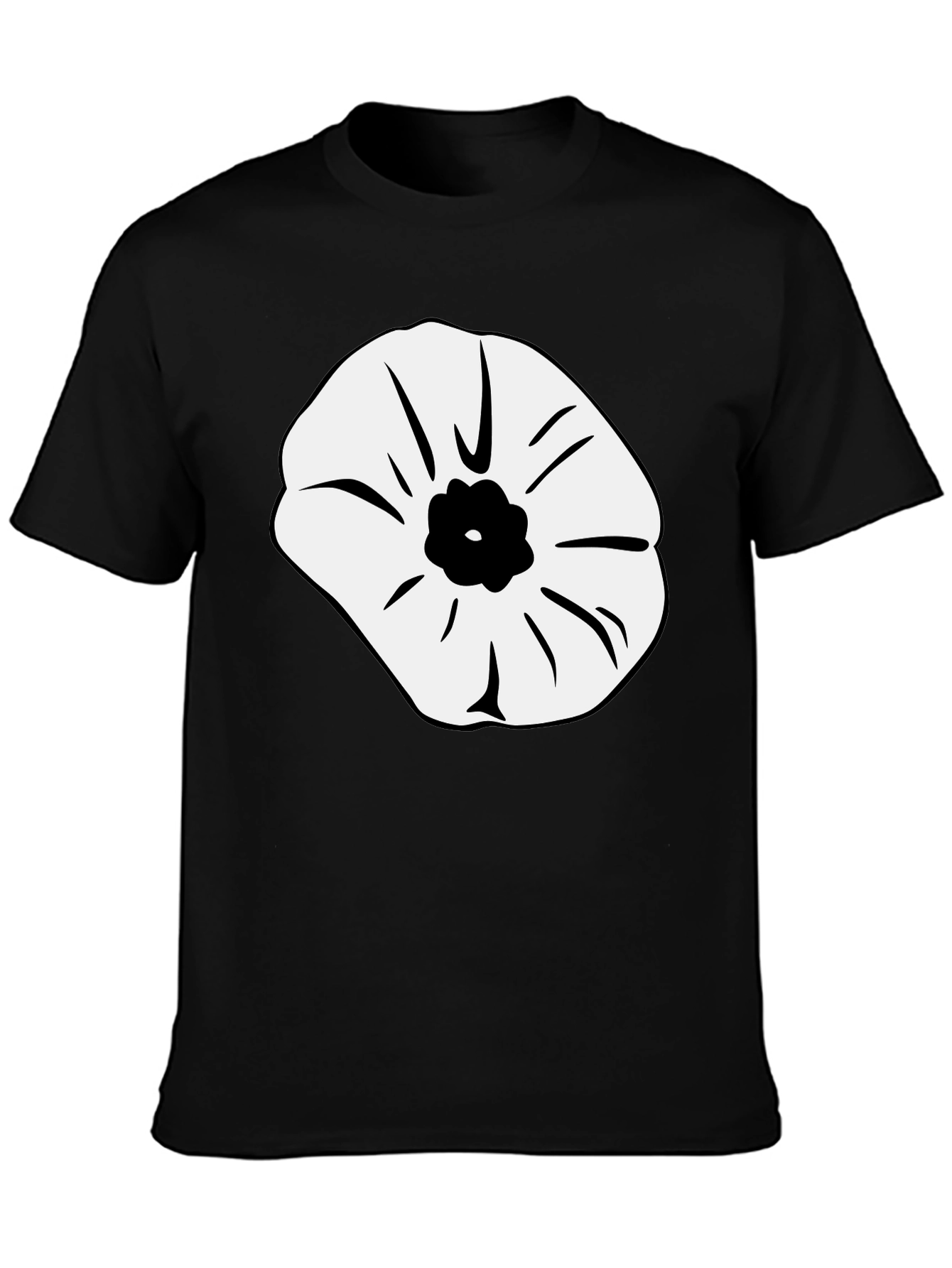 Black T-Shirt with Abstract Flower Design