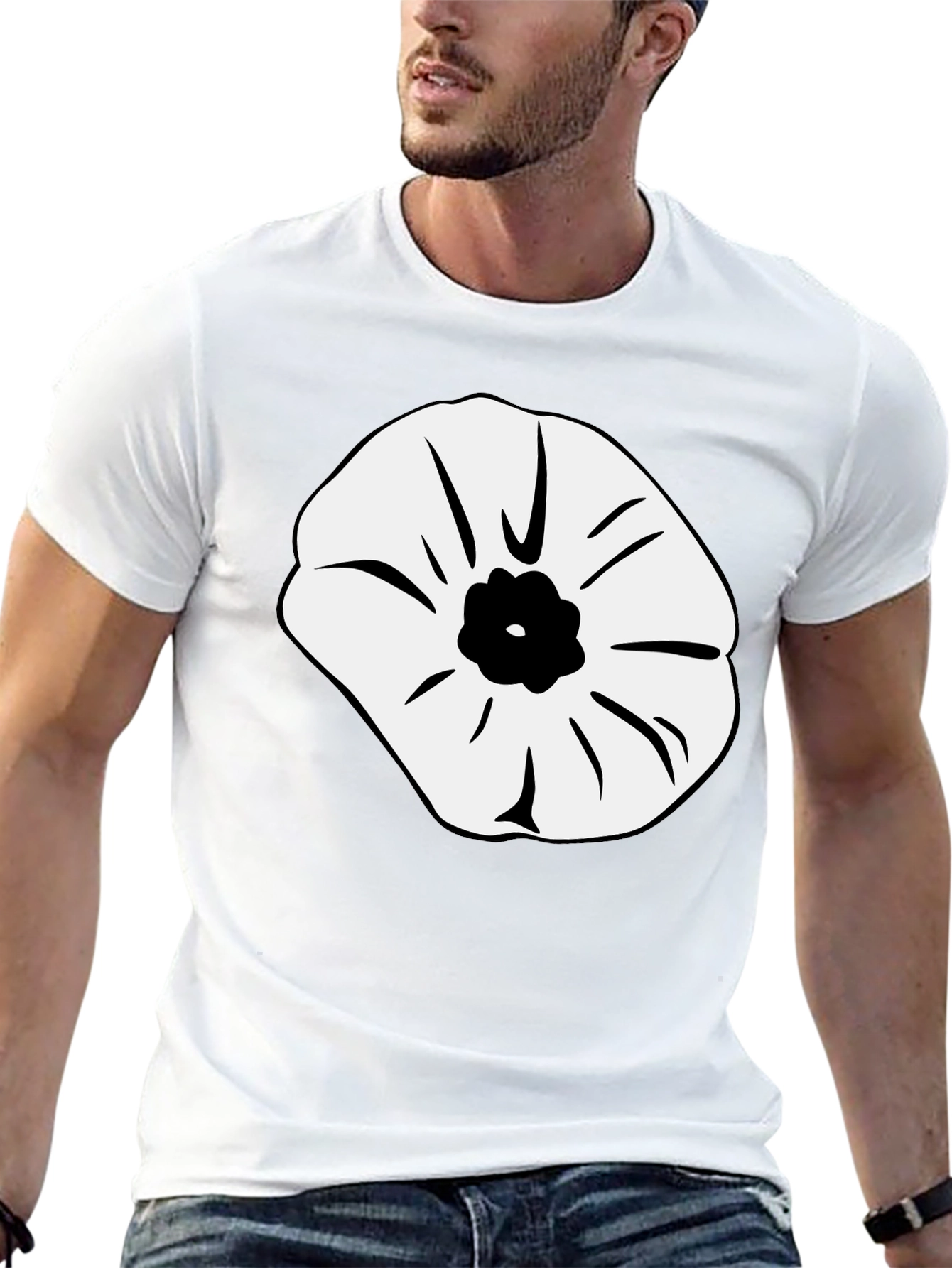 Black T-Shirt with Abstract Flower Design