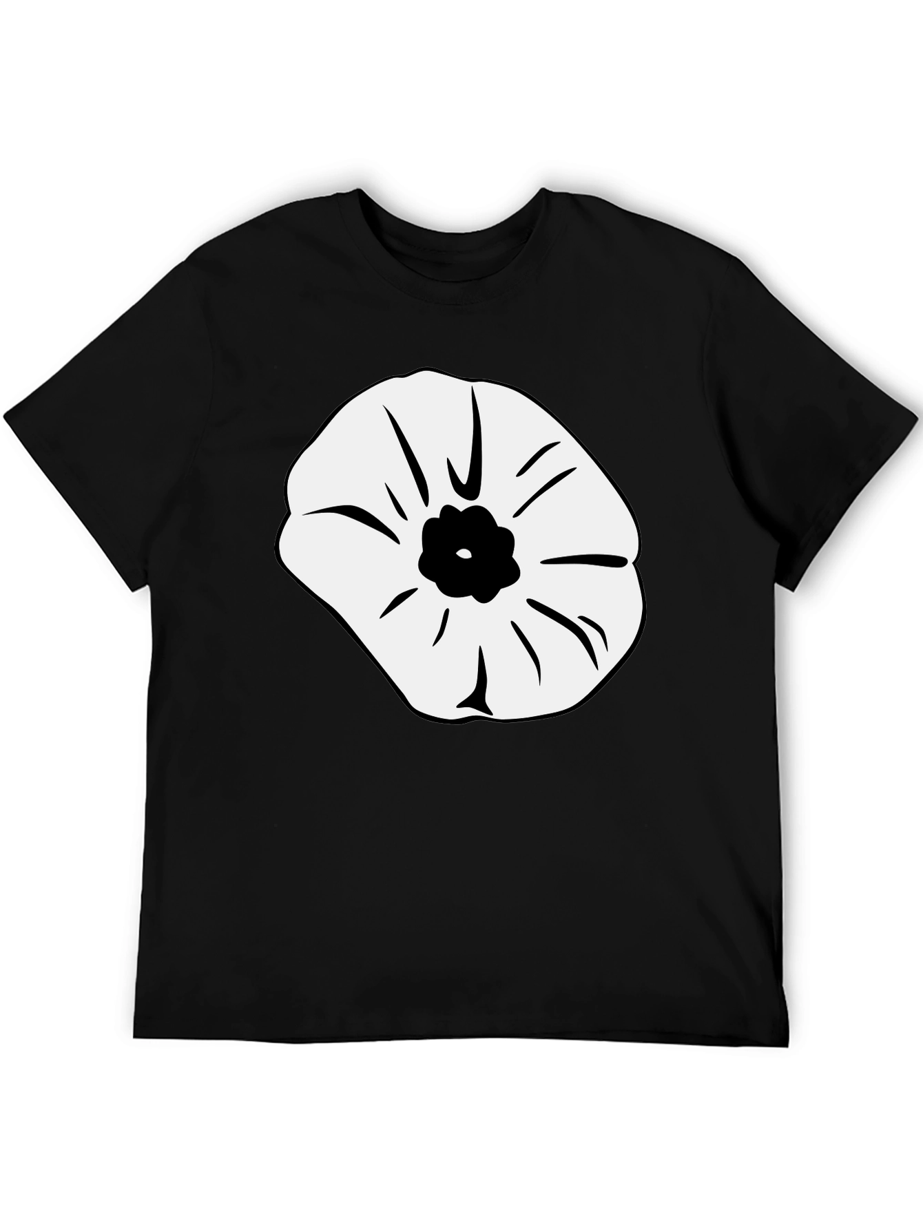 Black T-Shirt with Abstract Flower Design